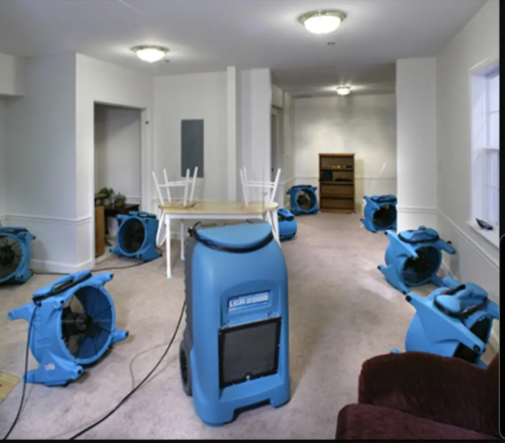 Air movers and dehumidifier setup for Water Damage Restoration in North Fair Oaks