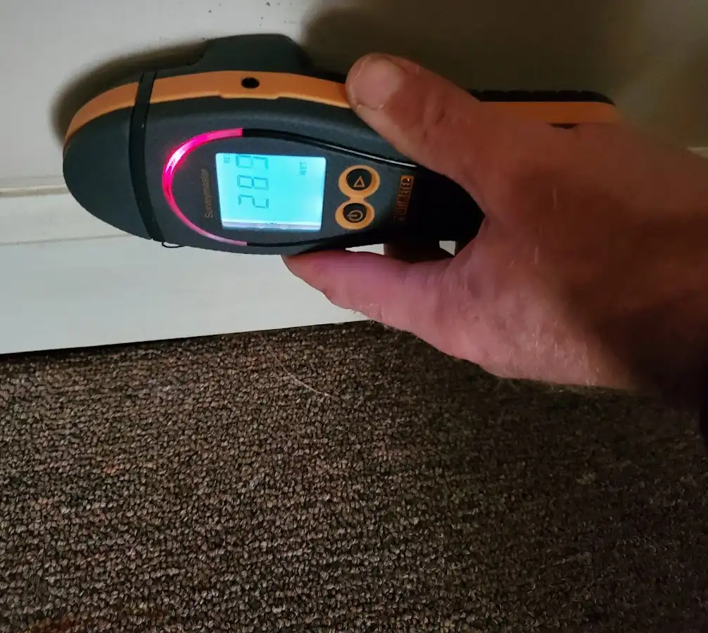 Moisture detection at baseboard during Burst Pipe Cleanup in North Fair Oaks